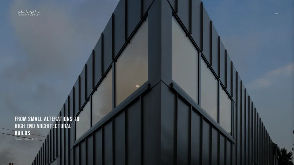 Matthew Palmer Construction website: dark architectural homepage for a high-end residential builder, built by MOGGED