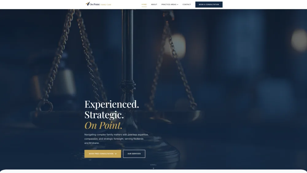 On Point Family Law website homepage, designed to reassure clients first, built by MOGGED