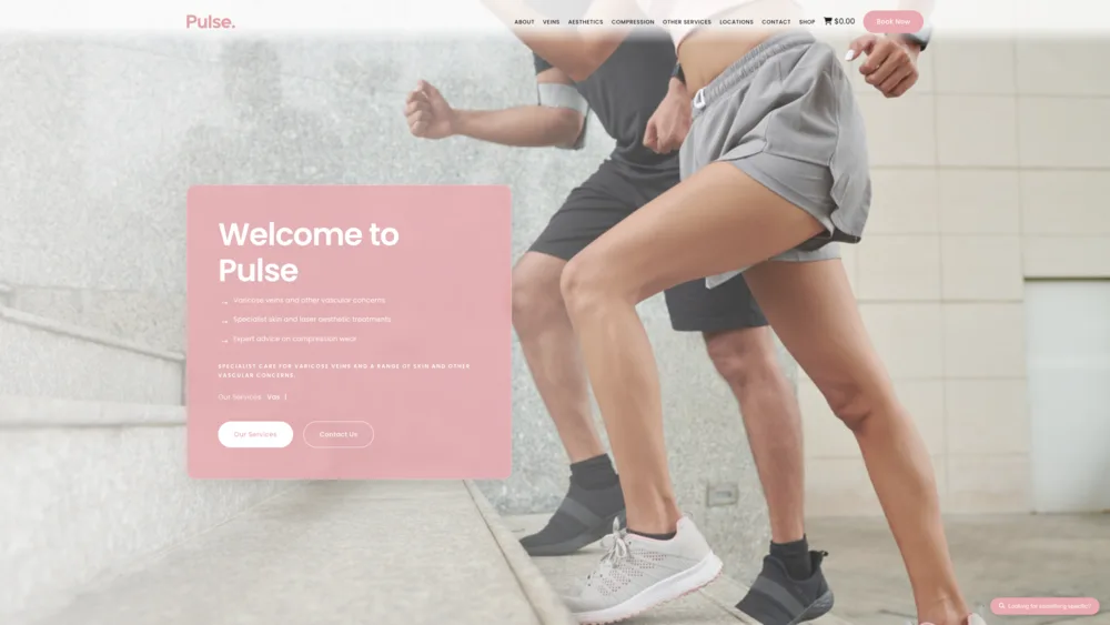 Pulse Health website homepage: a specialist vascular clinic with online booking, built by MOGGED